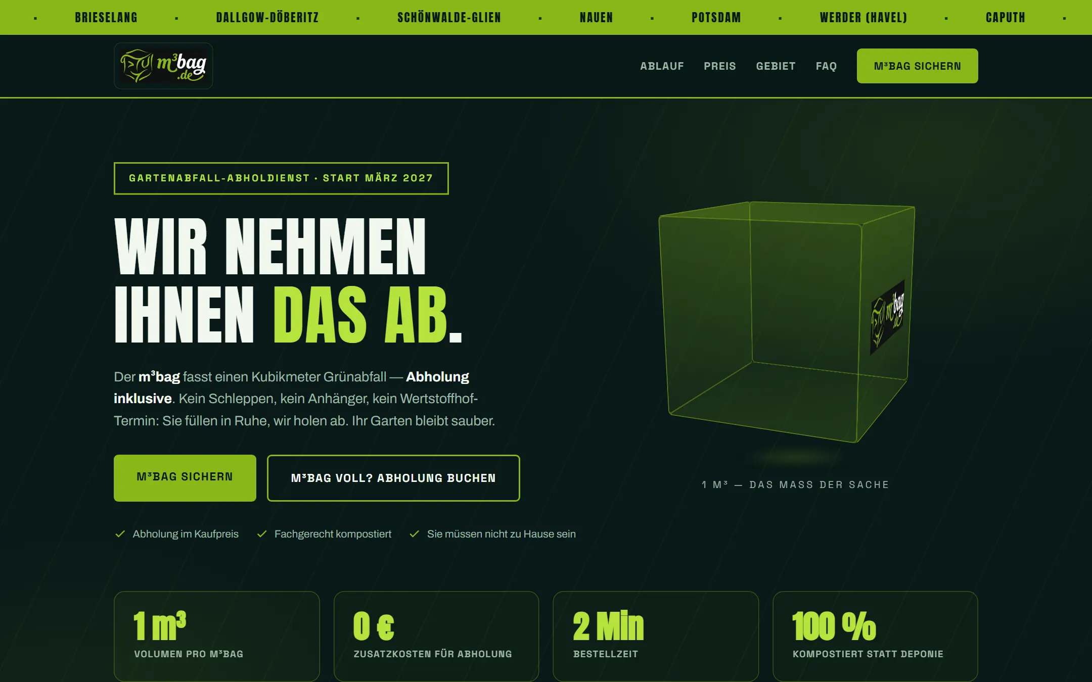 m³bag Havelland — Landingpage von SMUA